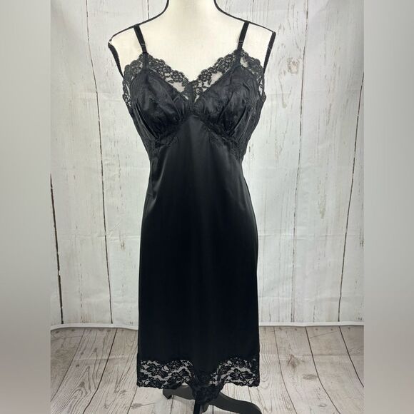 Vanity Fair Other - Vintage Vanity Fair Satin Lace Nightgown Slip Dress Black Size 36